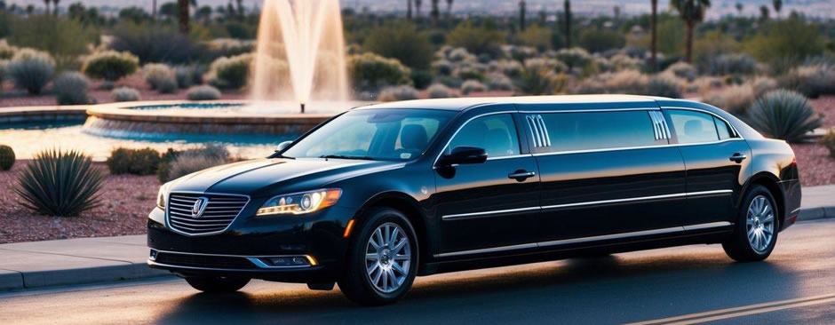 The limo service in Fountain Hills, Arizona, passes by the iconic fountain and the picturesque desert landscape